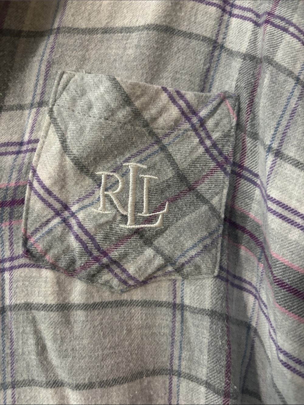 Ralph Lauren Light Gray and Purple Plaid Casual Button-Down Shirt - Picture 3 of 5